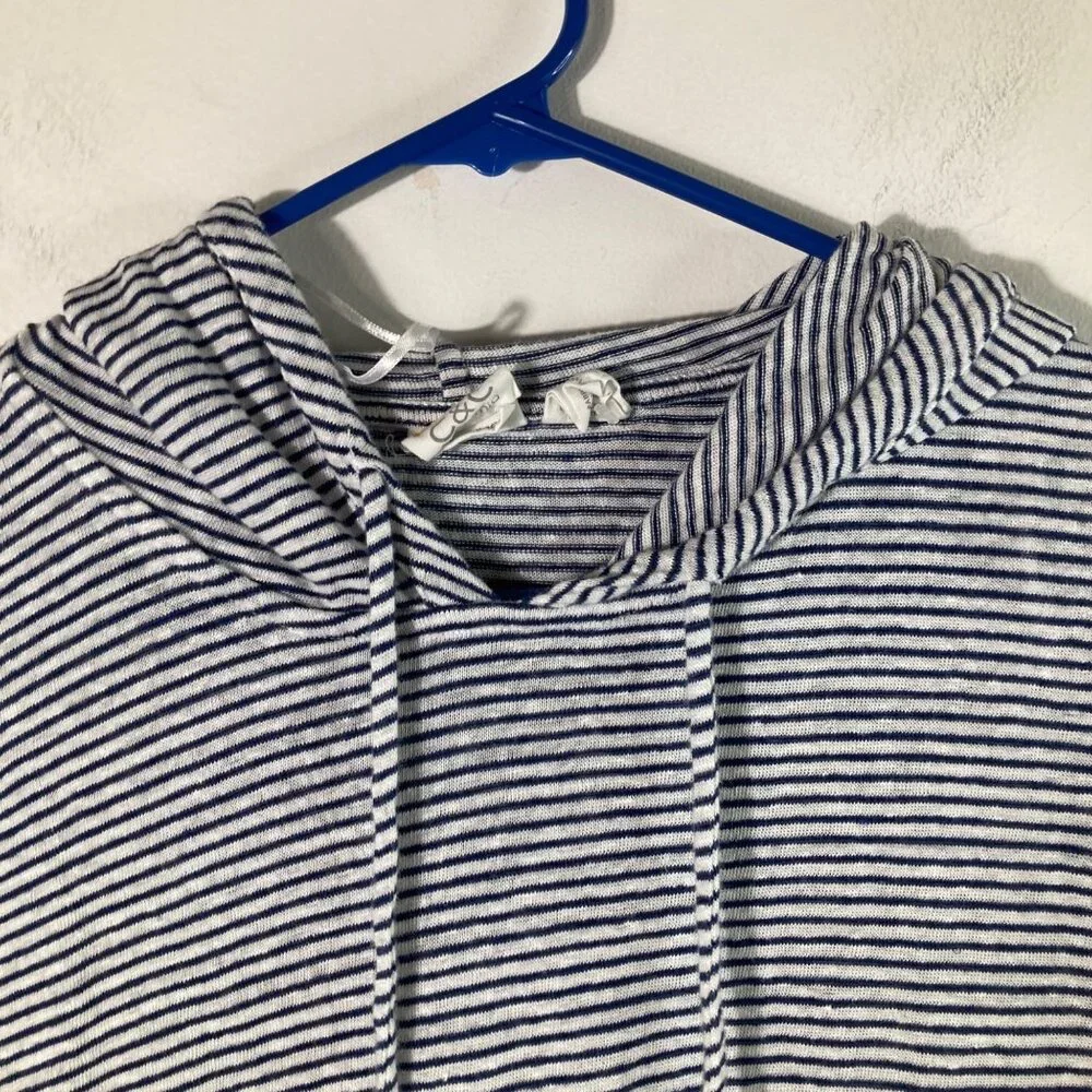 Womens C & C California Linen Hooded Striped‎ Top Navy White M - Picture 3 of 8